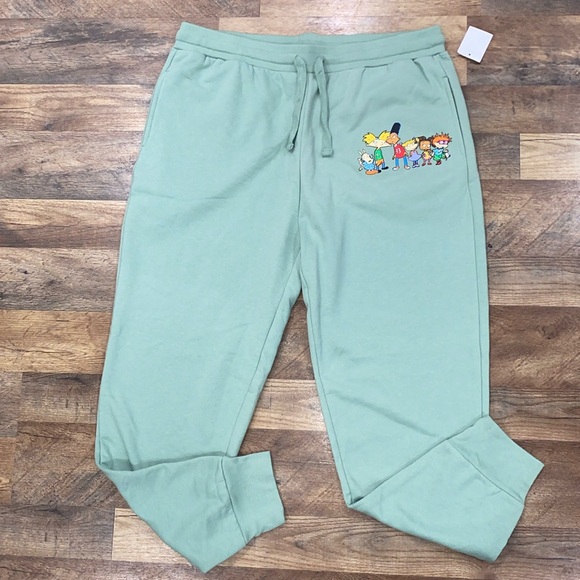 Nickelodeon‎ Women’s Rugrats + Hey Arnold Mint Green Sweatpants XXL NWT - Picture 1 of 9